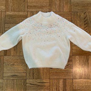 Kids high-neck white winter sweater with sequins (Size 4T)